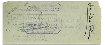 Moe Howard Check Signed to Joe DeRita -- Endorsed by DeRita on Verso -- Dated 13 May 1960 -- Very Good Condition